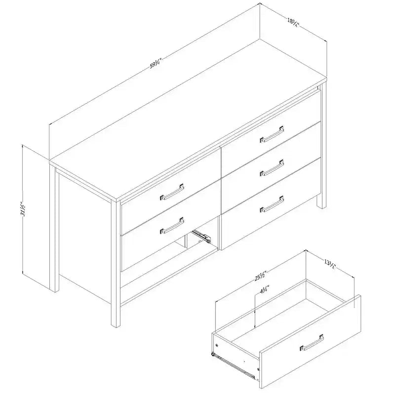 Commode 5 tiroirs Tassio de South Shore, chêne vieilli : style campagnard moderne, glissières en métal, capacité de 11 kg par tiroir
