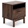 Calverson Nightstand Brown/Beige: Industrial Bedside Table with Storage, Metal Glides