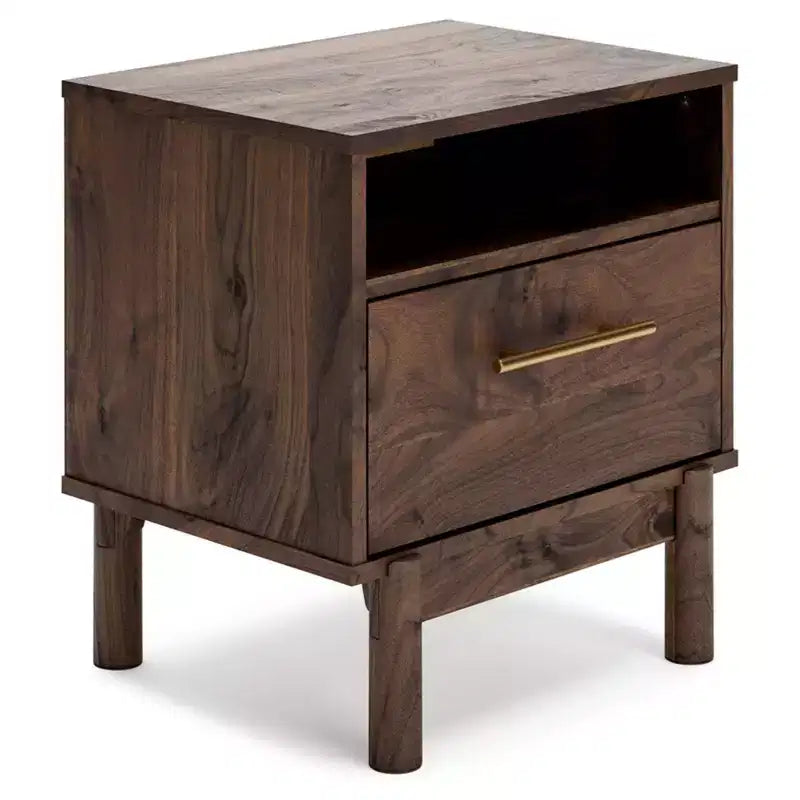Calverson Nightstand Brown/Beige: Industrial Bedside Table with Storage, Metal Glides