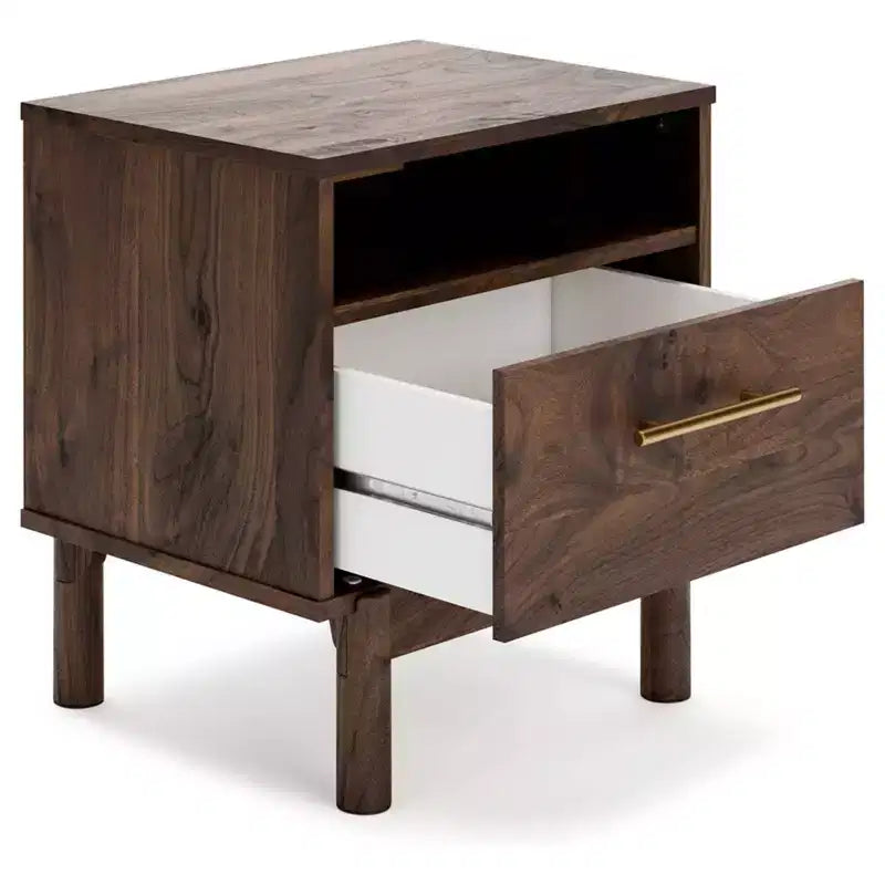 Calverson Nightstand Brown/Beige: Industrial Bedside Table with Storage, Metal Glides