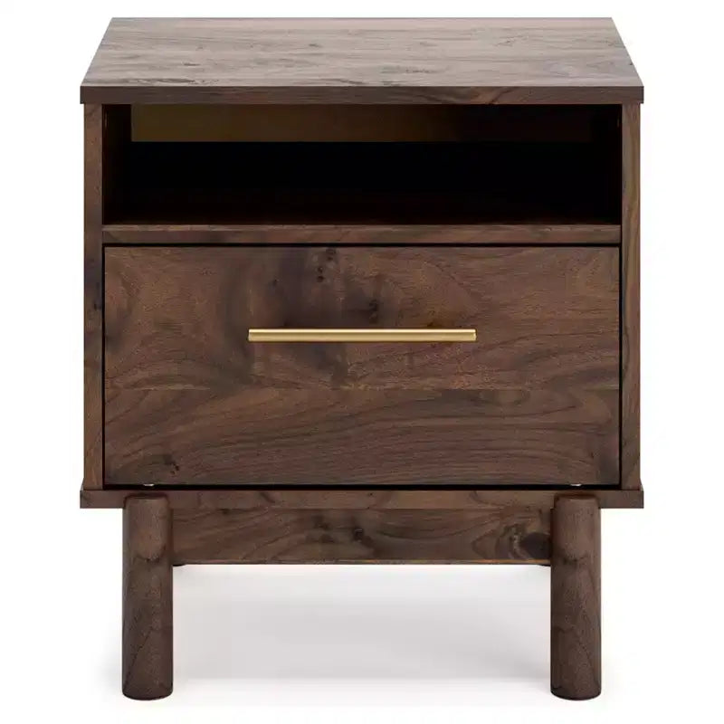 Calverson Nightstand Brown/Beige: Industrial Bedside Table with Storage, Metal Glides