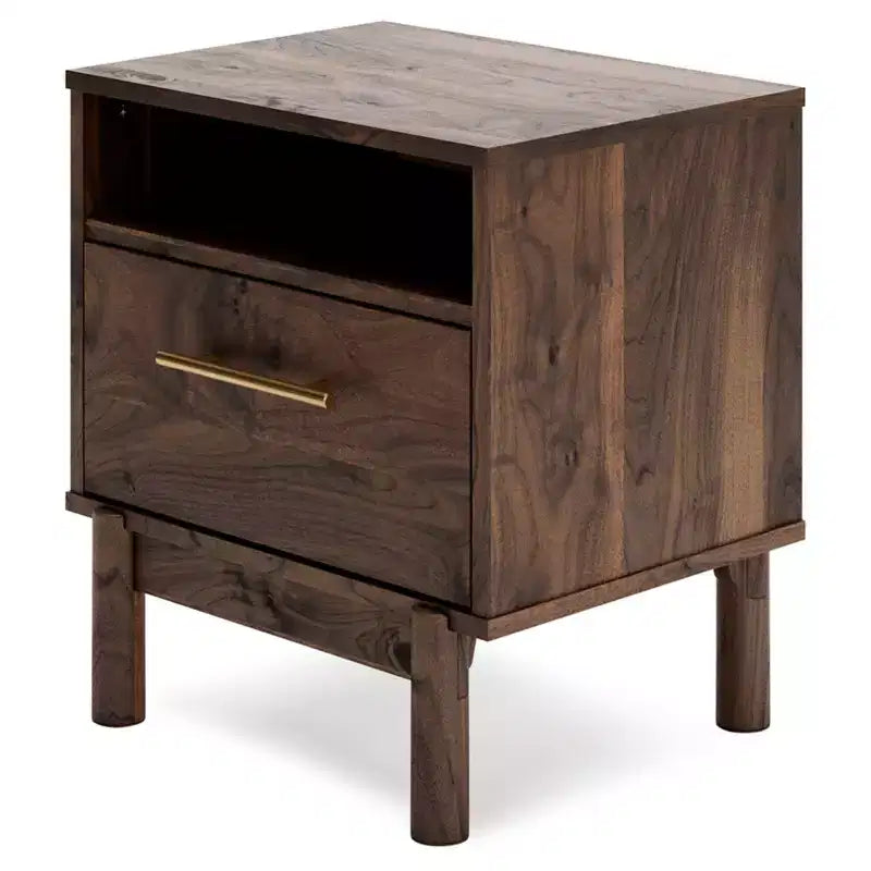 Calverson Nightstand Brown/Beige: Industrial Bedside Table with Storage, Metal Glides