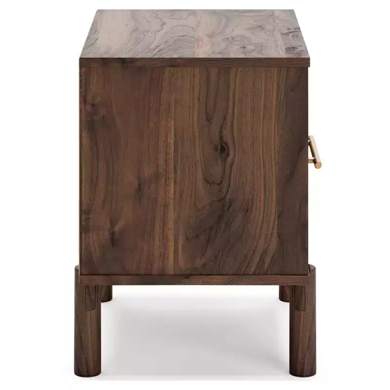 Calverson Nightstand Brown/Beige: Industrial Bedside Table with Storage, Metal Glides