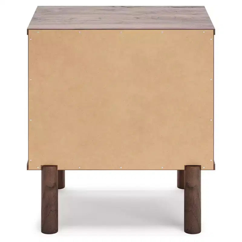 Calverson Nightstand Brown/Beige: Industrial Bedside Table with Storage, Metal Glides