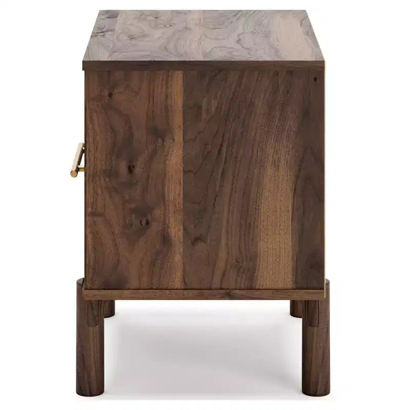 Calverson Nightstand Brown/Beige: Industrial Bedside Table with Storage, Metal Glides