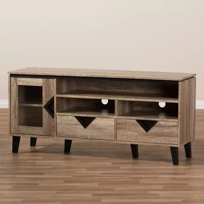 Meuble TV en bois moderne et contemporain Cardiff pour téléviseurs jusqu'à 55" - Brun clair - Baxton Studio : Meuble de divertissement avec rangement