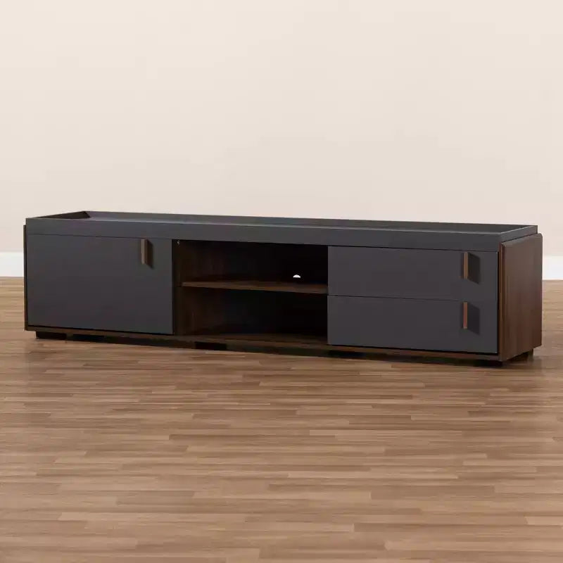 Meuble TV Rikke bicolore en bois à 2 tiroirs pour téléviseurs jusqu'à 65 po gris - Baxton Studio