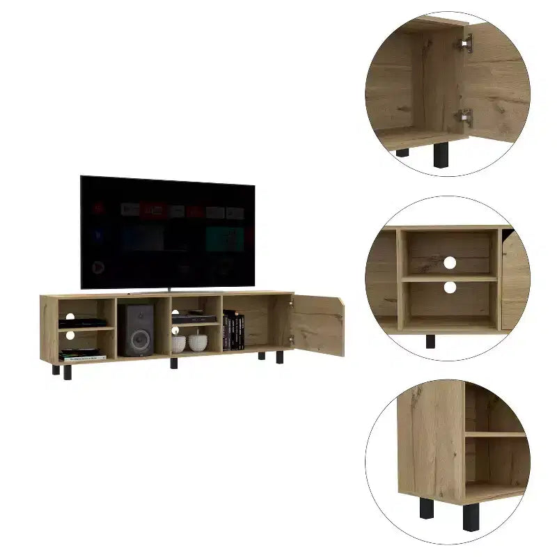 Open Shelves Mobile TV Stand for TVs up to 177.8 cm, Modern Design