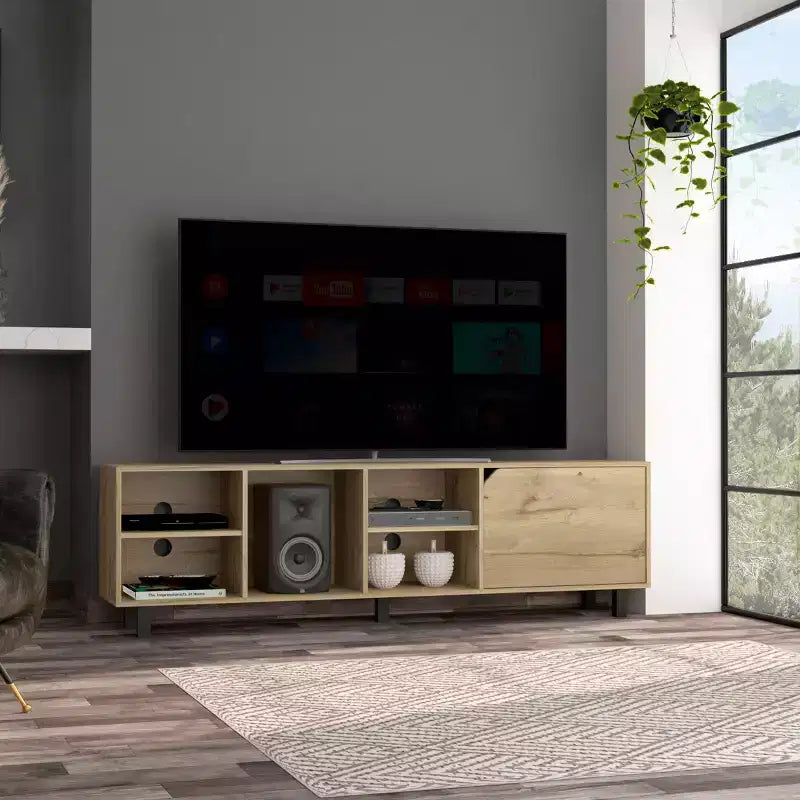 Open Shelves Mobile TV Stand for TVs up to 177.8 cm, Modern Design