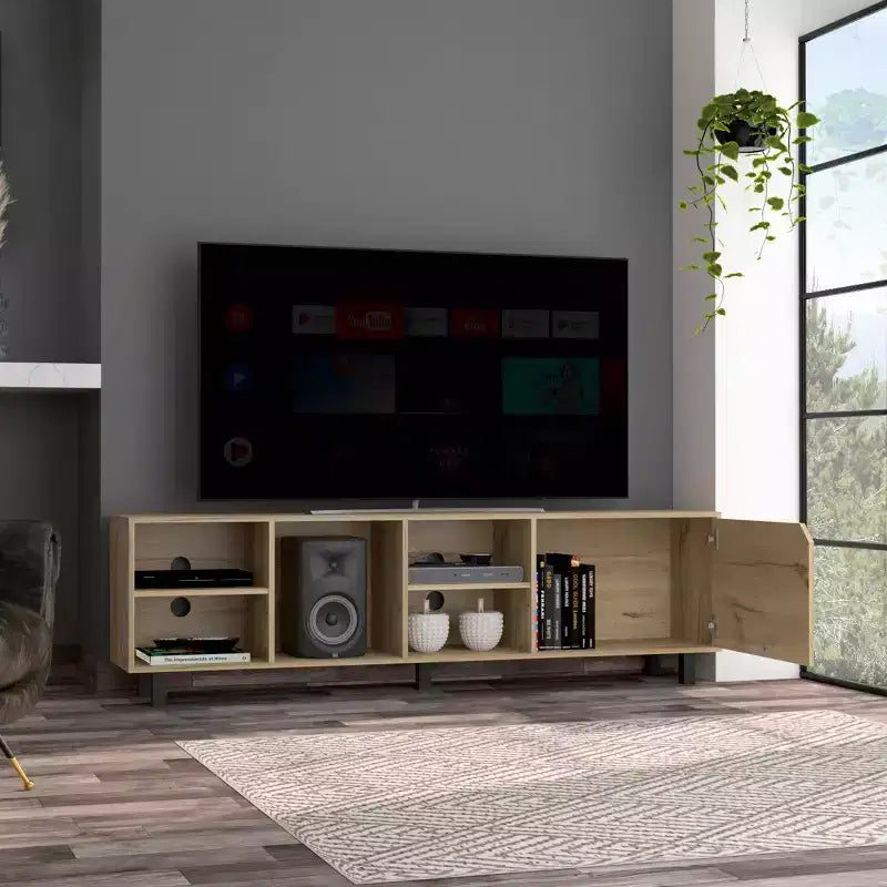 Open Shelves Mobile TV Stand for TVs up to 177.8 cm, Modern Design