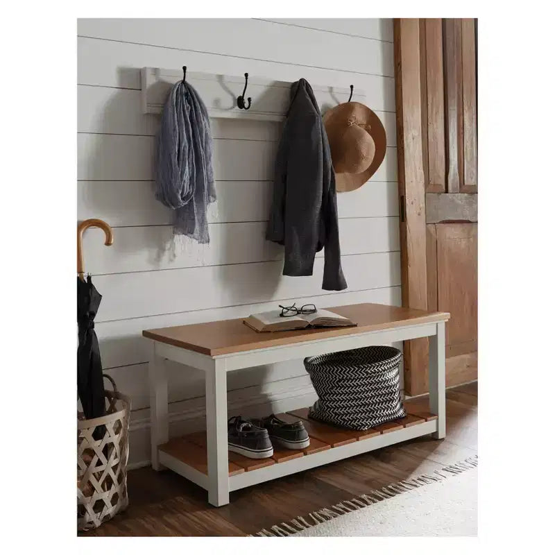 Banc Savannah ivoire avec plateau en bois naturel - Alaterre Furniture