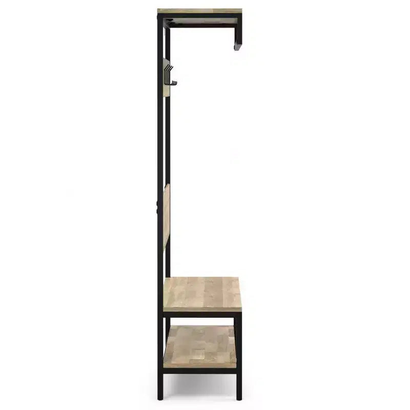 Banc d'entrée industriel en bois massif WyndenHall 40" de large avec porte-manteau naturel