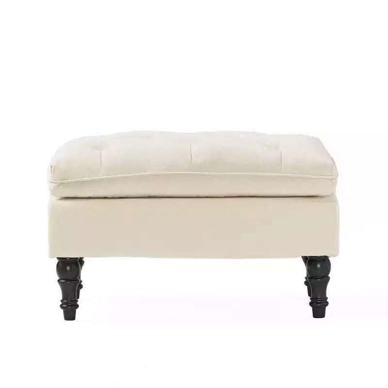 Pouffe Jeremy Tufted Crème Velours - Christopher Knight Home : Repose-pieds rembourré, cadre en bois dur, capacité de 90 kg