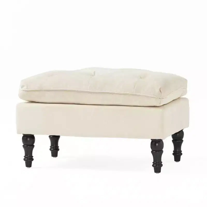 Pouffe Jeremy Tufted Crème Velours - Christopher Knight Home : Repose-pieds rembourré, cadre en bois dur, capacité de 90 kg