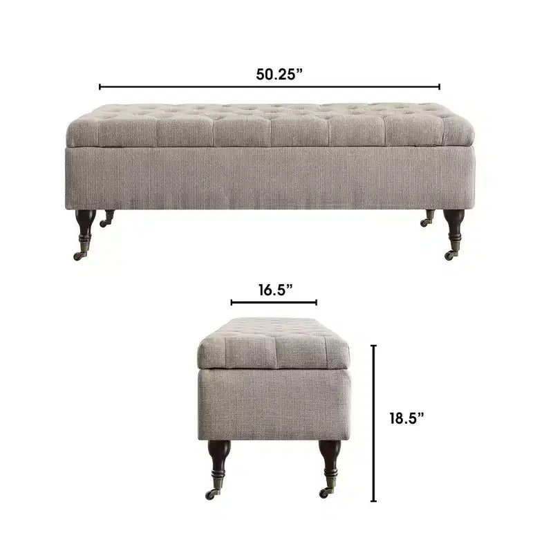 Banc de rangement capitonné Collette Lin - Adore Decor : Ottoman chic, Sièges rembourrés, Couvercle à charnière