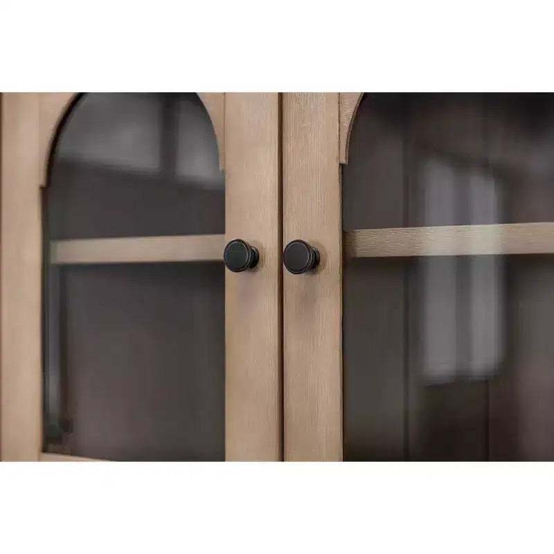 Modern Wood Credenza and Hutch – Light Brown, Wire Brushed Arched Panels