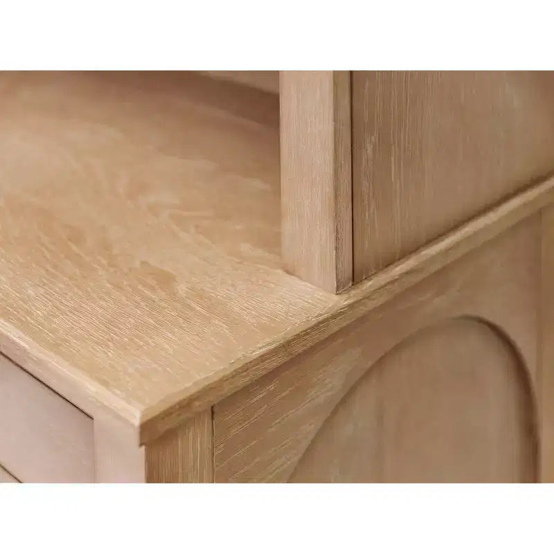 Modern Wood Credenza and Hutch – Light Brown, Wire Brushed Arched Panels