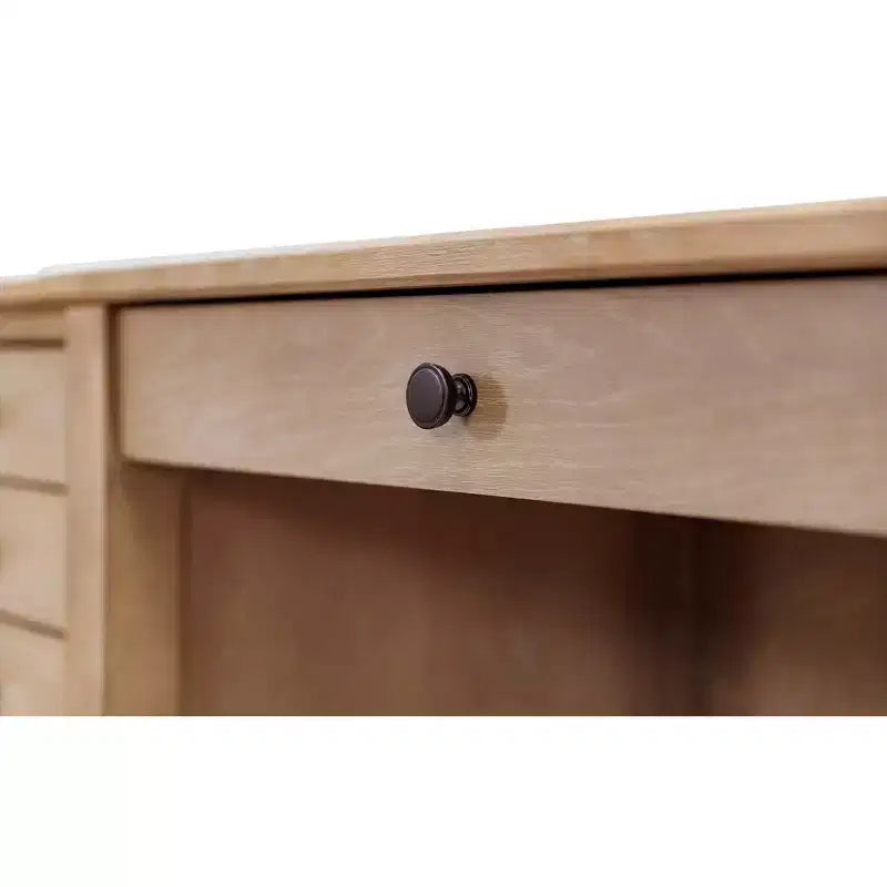 Modern Wood Credenza and Hutch – Light Brown, Wire Brushed Arched Panels