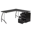 Techni Mobili Modern L Shaped Computer Desk with File Cabinet and Storage Espresso Brown: Office Workstation, MDF & Steel Construction
