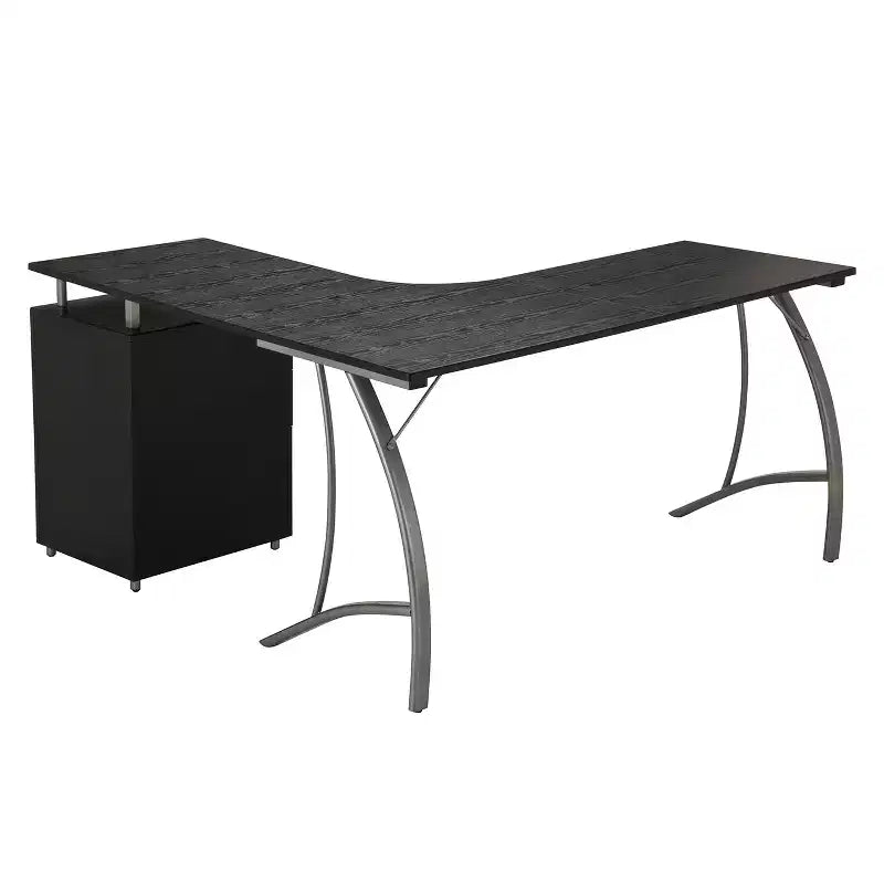 Bureau d'ordinateur moderne en L Techni Mobili avec classeur et rangements marron expresso : Poste de travail de bureau, construction en MDF et acier