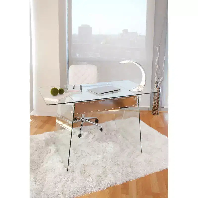 Bureau contemporain Glacier en verre transparent/chrome - LumiSource