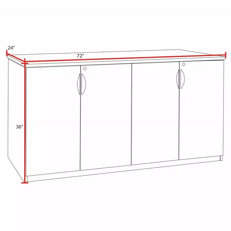 Meuble de rangement pour bureau Regency Legacy 72 po, couleur acajou : structure en bois, 4 portes, 4 étagères, support pour imprimante