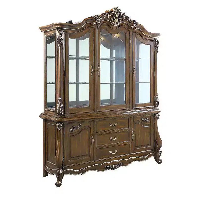 Meuble de Rangement Décoratif Latisha 76" Chêne Antique - Acme Furniture : Pas d'Assemblage, Verre Trempé, 5 Tiroirs