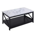 Oxford Coffee Table with Shelf in White Faux Marble/Black
