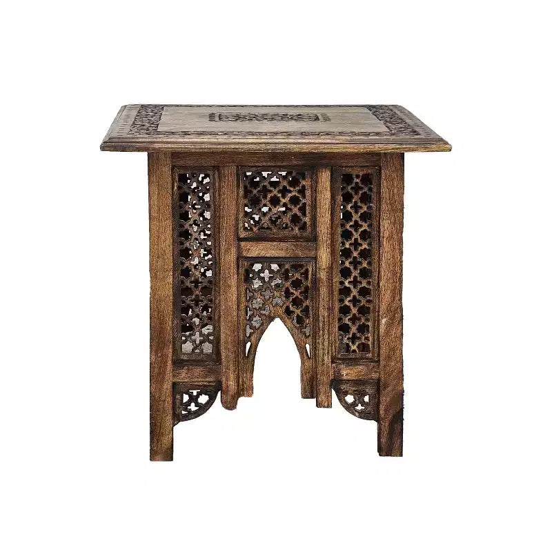 Table d'appoint pliante Boho Urban Port 21 po avec panneaux sculptés de fleurs et pieds en noyer/bois naturel
