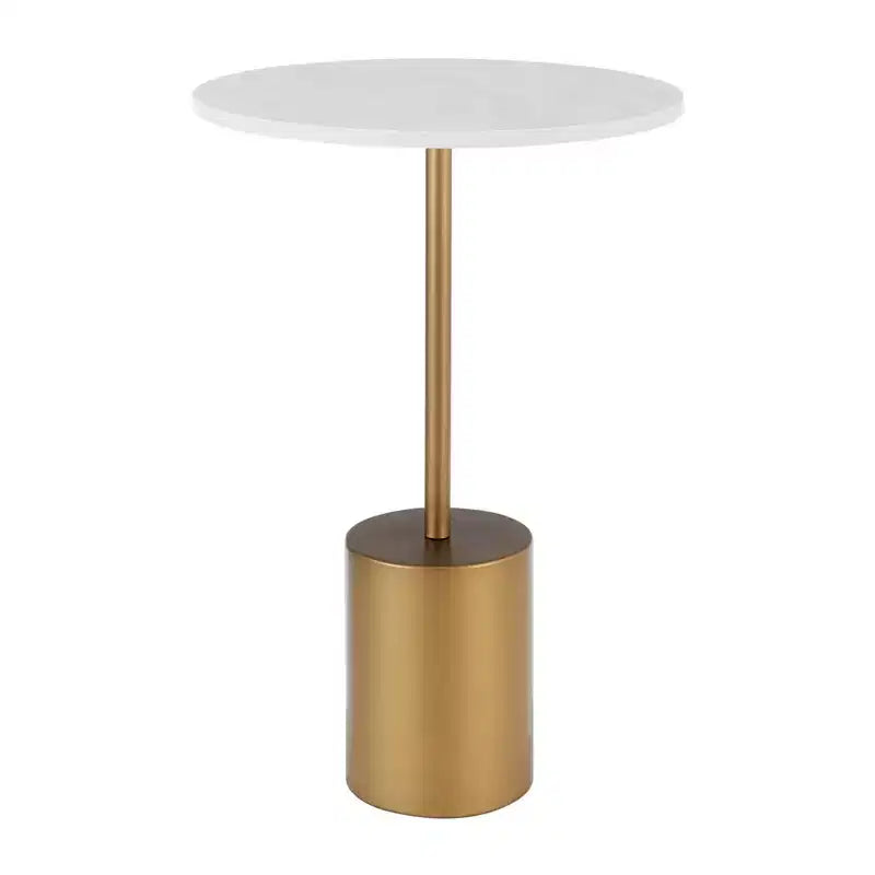 Danya B. Fritz Round Mid-Century Modern Pedestal Side Accent Table with Marble Stone Tabletop White/Gold