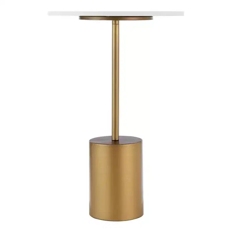 Danya B. Fritz Table d'appoint piédestal Mid-Century Modern avec plateau en marbre blanc/or