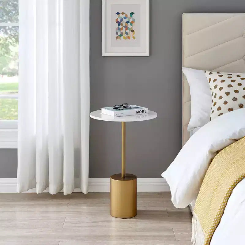 Danya B. Fritz Table d'appoint piédestal Mid-Century Modern avec plateau en marbre blanc/or