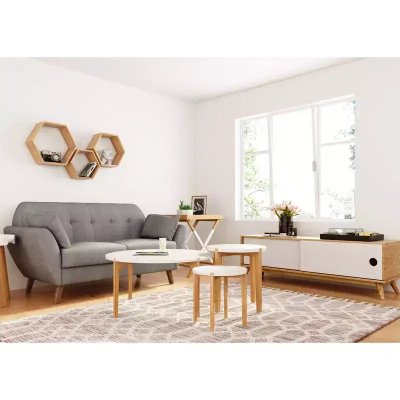 Table basse ronde Abacus Chêne et Blanc - Universal Expert