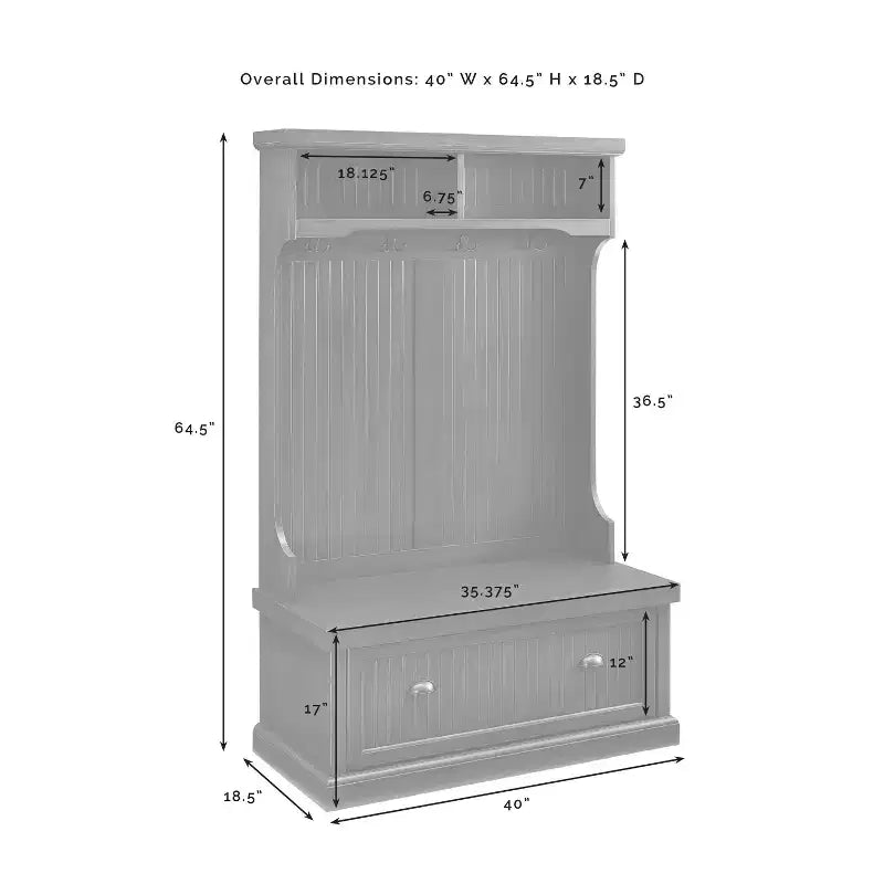 Crosley Seaside Hall Tree Marine vieilli : Meuble d'entrée côtier avec patères de rangement, cadre en bois dur