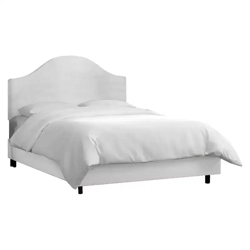 Skyline Furniture Full Janeth Curved Bed Velvet White: Elegant Camelback Design, Pine Frame, Polyester Fiber Fill