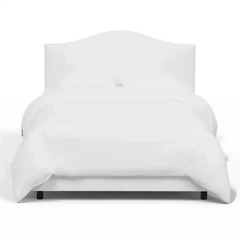 Lit incurvé Janeth en velours blanc de Skyline Furniture – Grand : design élégant en dos d'âne, cadre en pin, remplissage en fibres de polyester