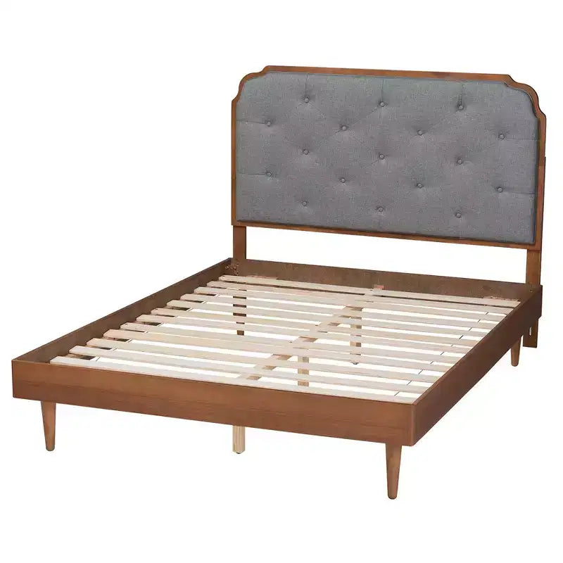 Lit plateforme Baxton Studio King Garron en tissu et bois gris/noyer brun