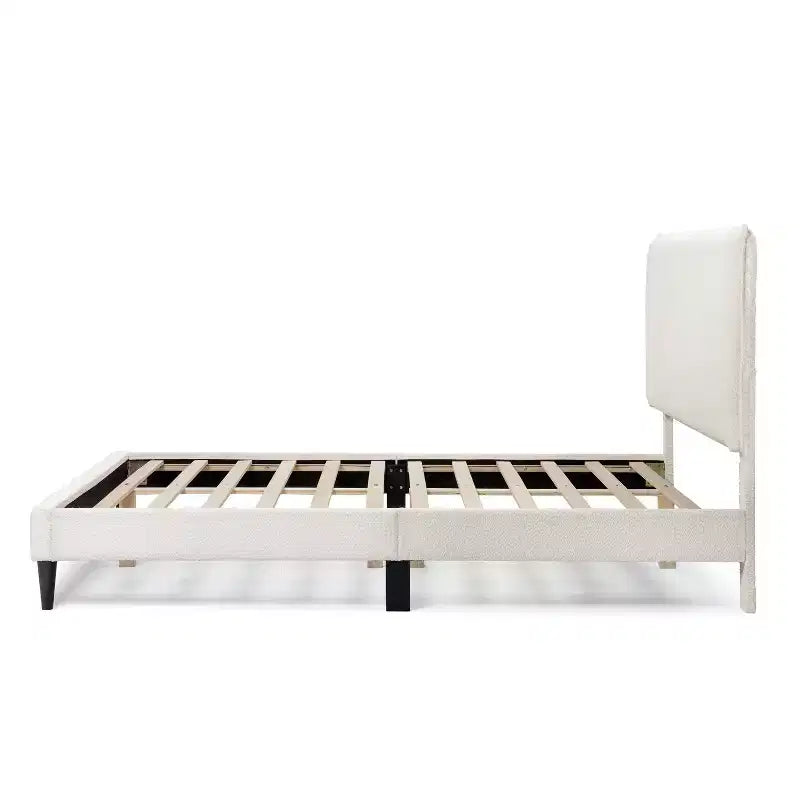 24/7 Shop At Home Lit plateforme avec tête de lit capitonnée Queen Heartwild Modern Boucle : Finition lisse et cadre en bois