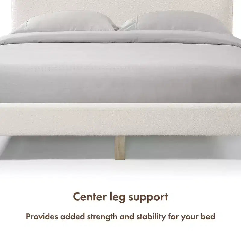 24/7 Shop At Home Lit plateforme avec tête de lit capitonnée Queen Heartwild Modern Boucle : Finition lisse et cadre en bois