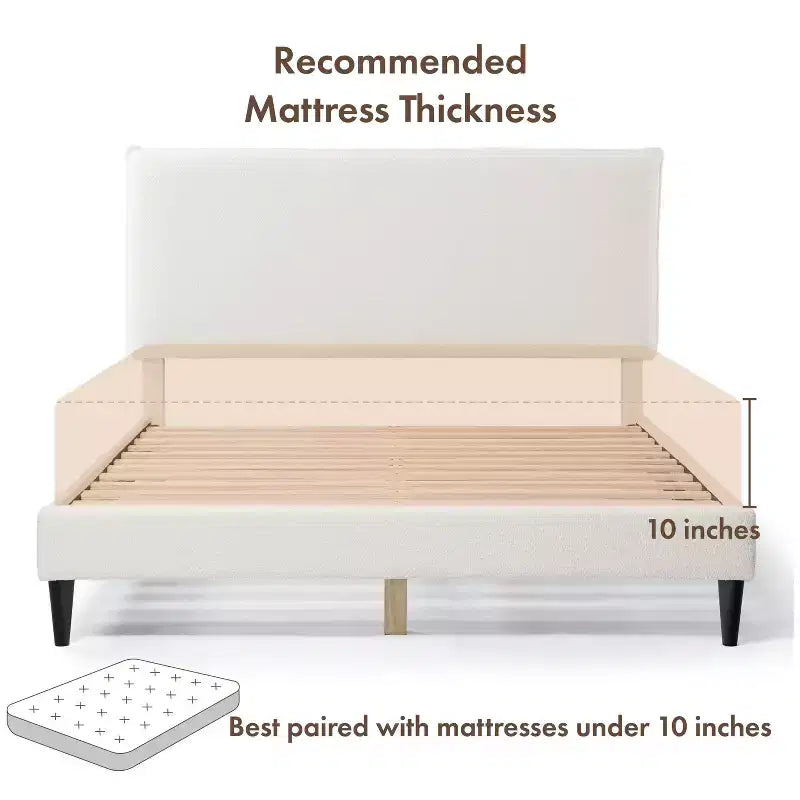 24/7 Shop At Home Lit plateforme avec tête de lit capitonnée Queen Heartwild Modern Boucle : Finition lisse et cadre en bois