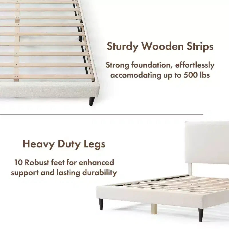 24/7 Shop At Home Lit plateforme avec tête de lit capitonnée Queen Heartwild Modern Boucle : Finition lisse et cadre en bois