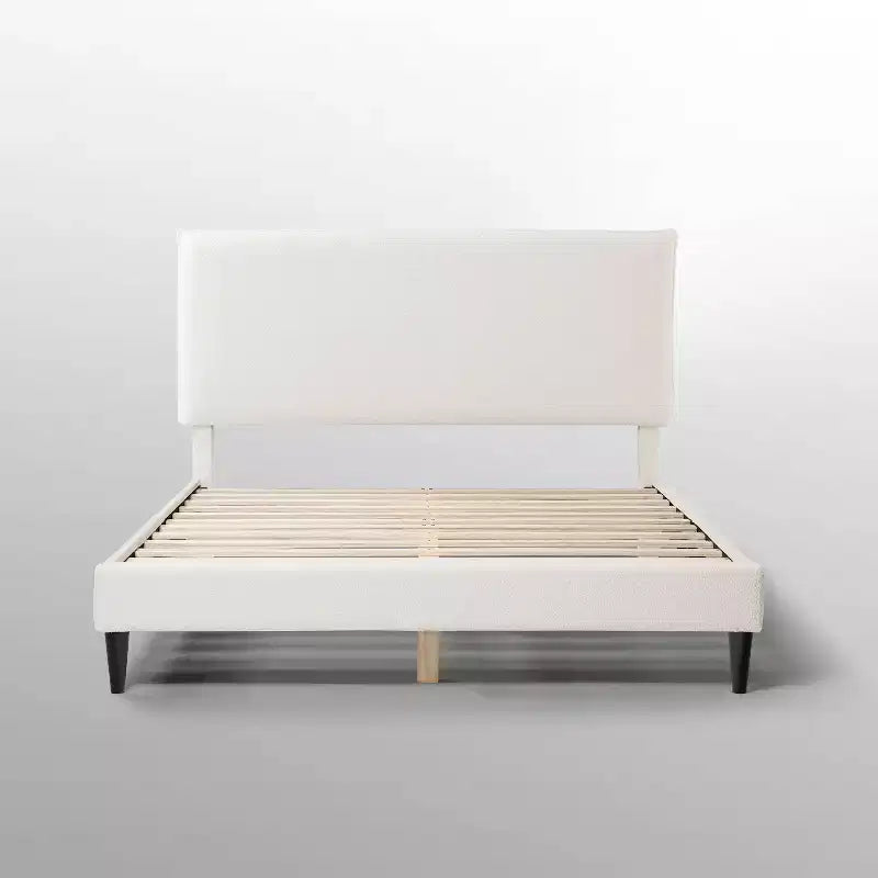 24/7 Shop At Home Lit plateforme avec tête de lit capitonnée Queen Heartwild Modern Boucle : Finition lisse et cadre en bois
