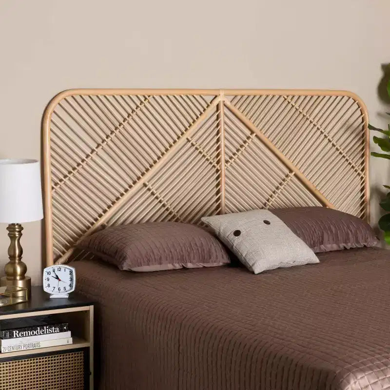 Natural Brown Freestanding Rattan Headboard for an Approx. 152 × 203 cm Mattress