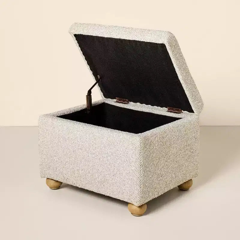 Upholstered Storage Ottoman Natural/Brown