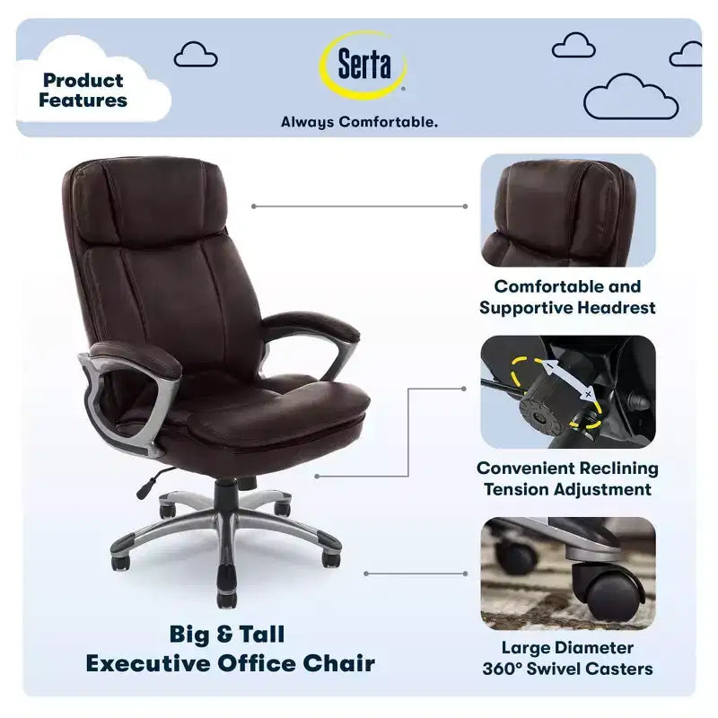 Fauteuil de bureau pour personnes de grande taille - Serta