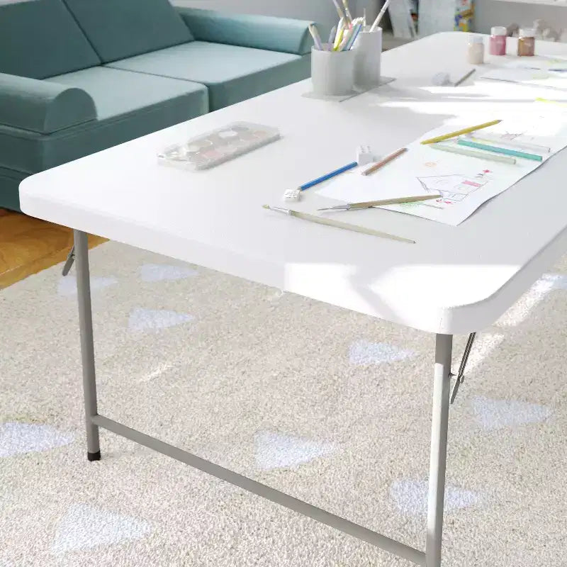 Flash Furniture Table pliante pour enfant en plastique granit blanc, 1,5 m