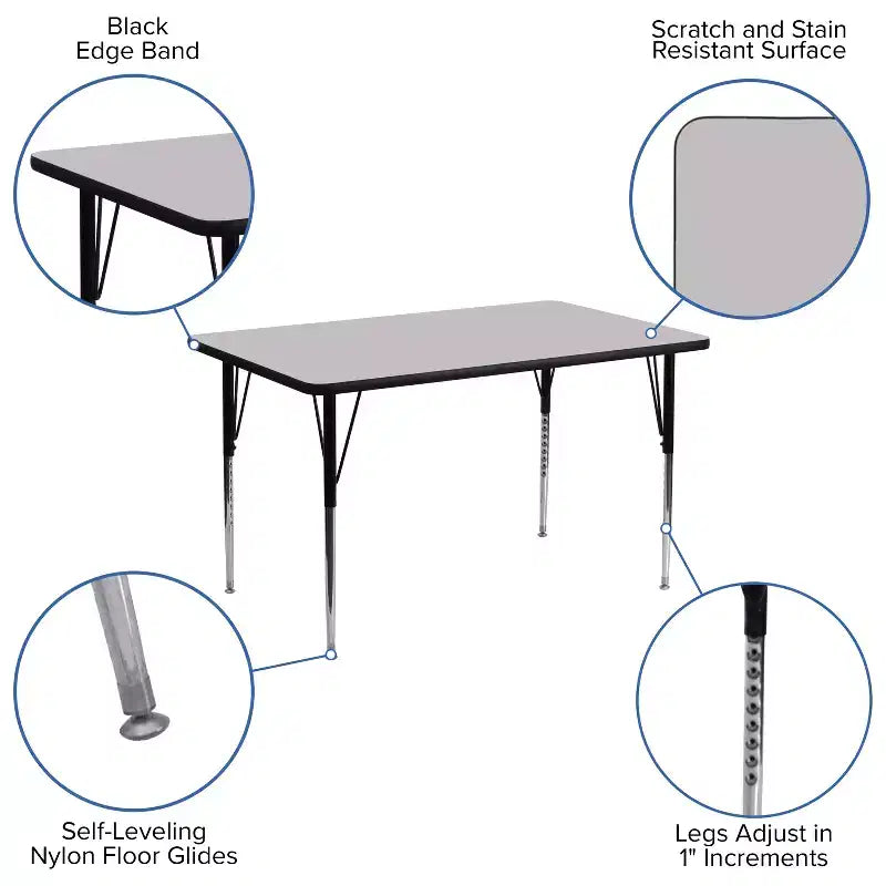 Flash Furniture Table d'activité rectangulaire en stratifié thermique de 30'' L x 48'' P - Pieds réglables en hauteur standard
