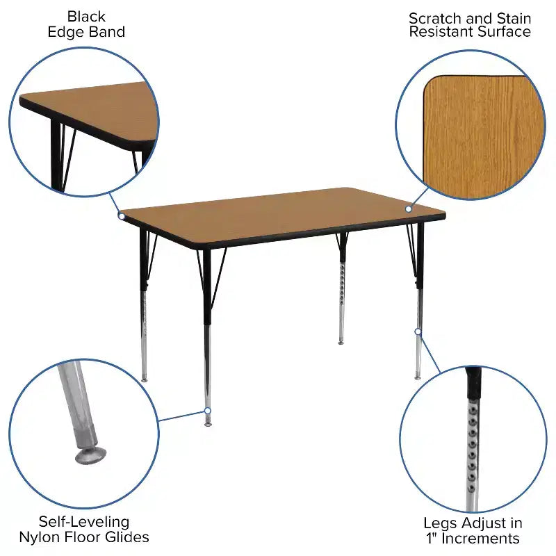 Flash Furniture Table d'activité rectangulaire en stratifié thermique de 30'' L x 48'' P - Pieds réglables en hauteur standard