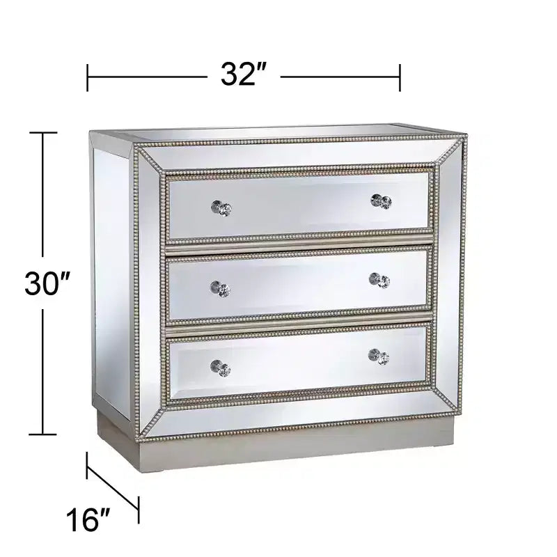Commode d'appoint Coast to Coast Trevi 3 tiroirs miroir argenté de 32 pouces de large