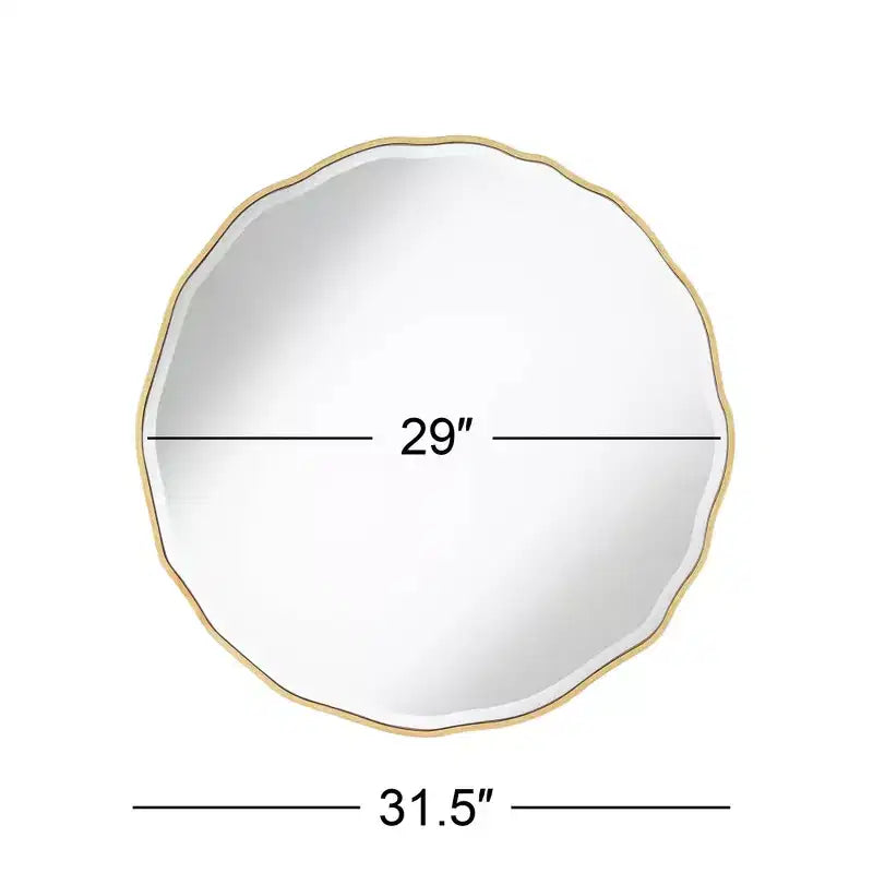 Noble Park Lissa Miroir mural décoratif rond avec bord biseauté moderne Cadre en bois doré ondulé de 80 cm de large pour salle de bain, chambre, salon, maison